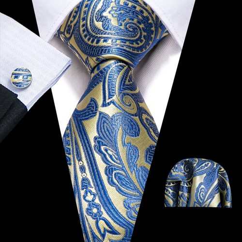 ITALIAN DESIGNER Paisley SILK TIE, POCKET SQUARE, CUFFLINK SET - Picture 12 of 49