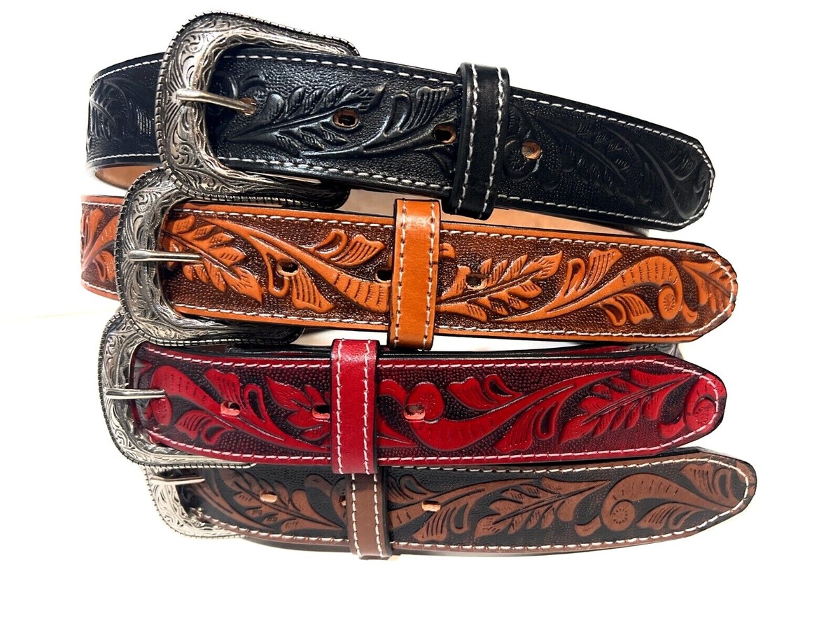 EMBOSSED WESTERN LEATHER BELT COWBOY RODEO CASUAL LEATHER  display picture 3