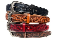 EMBOSSED WESTERN LEATHER BELT COWBOY RODEO CASUAL LEATHER BELT TULIP EMBOSSED