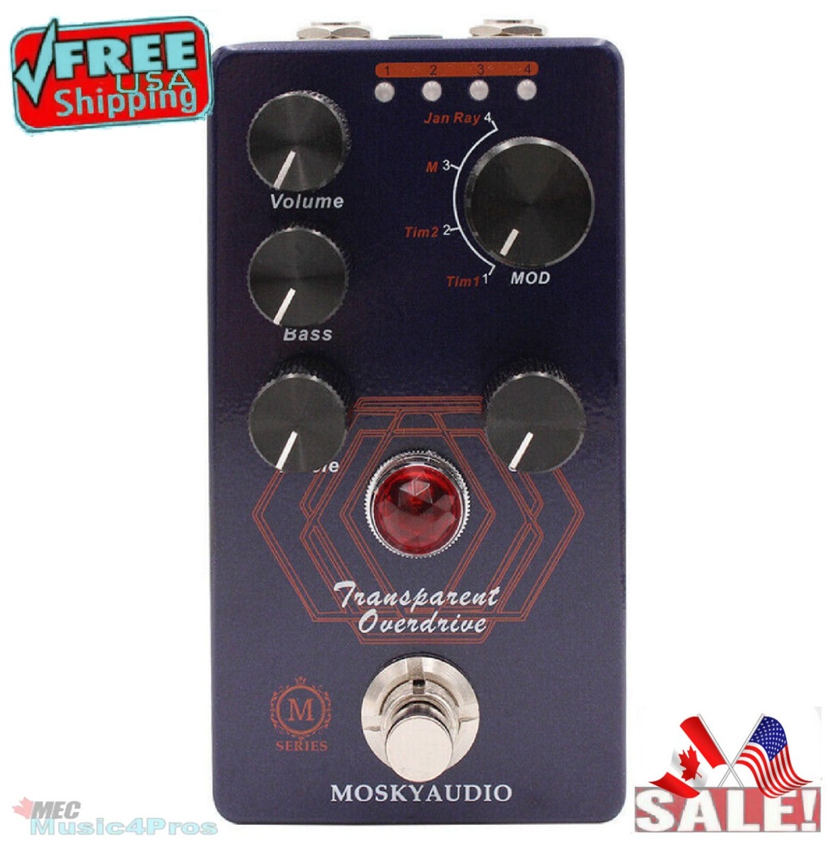 Mosky Audio Transparent Overdrive Guitar Pedal 4 Controls Vol Bass