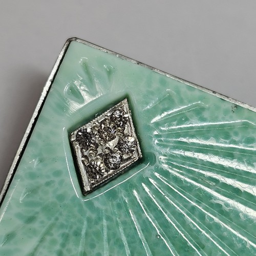 Broche Art Deco Vintage Vidrio Pekín Estrás Acento Rayos Verdes Tono Plata - Imagen 6 de 14