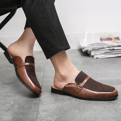 Men's Slippers Mules Buckle Slip on Loafers Flat Shoes Square Toe Summer D - Picture 10 of 16