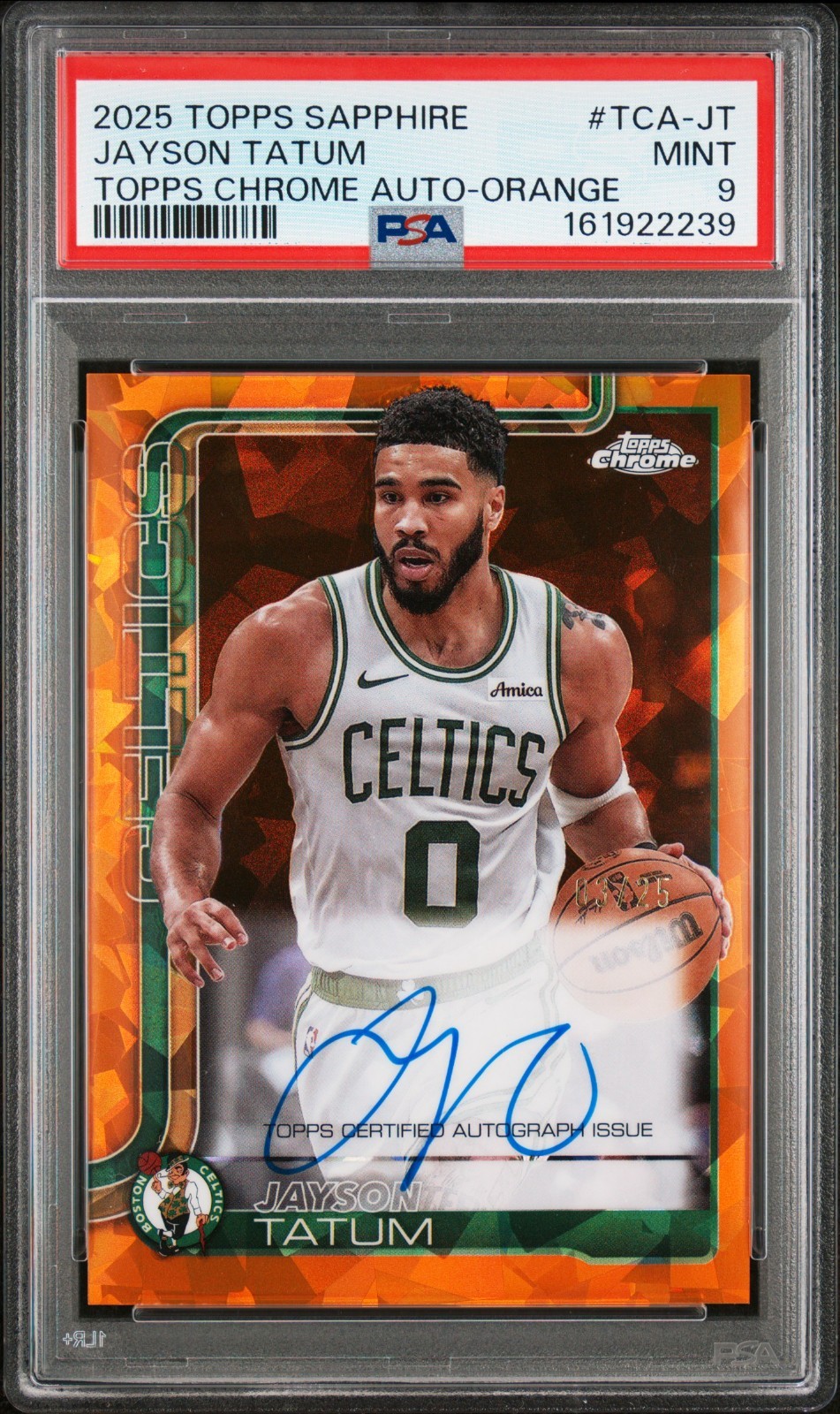2025 Topps Sapphire - Jayson Tatum - Topps Chrome Auto - Orange - PSA 9
