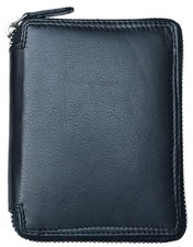 Metal Zip Around Ziper-around Black Genuine Leather Wallet Kabana