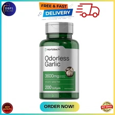 Odorless Garlic Pills 3600 mg | 200 Softgels | Ultra Potent | by Horbaach