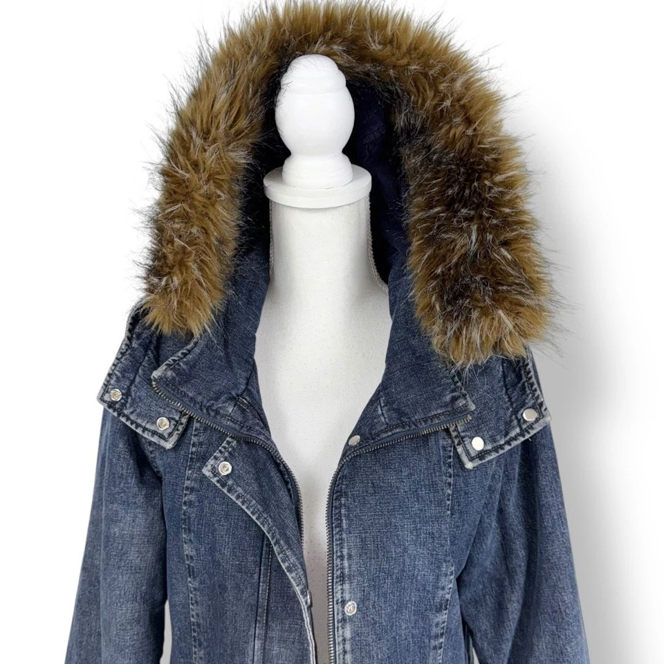DKNY Jeans Para Mujer Vintage Años 90 Y2K Denim Parka Longline Chaqueta Mediana Bratz Foto 2 de 4