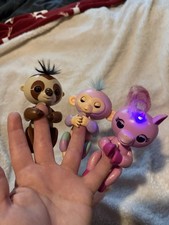 Lot of 3 Fingerlings: Brown Sloth, Rainbow Monkey, Pink Sparkle Unicorn