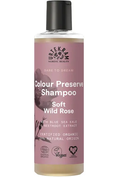 Urtekram Soft Wild Rose Shampoo for Coloured Hair, 250 ml | COSMOS ORGANIC certified by Ecocert Greenlife; Blue sea kale and beetroot help protect colour and add shine - Image 2