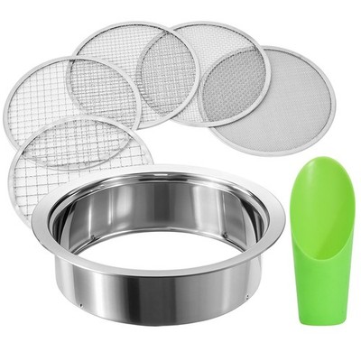 Soil Sieve Stainless Steel Riddle Sieve Set, 9.5'' Diameter, Garden Sifter wit...