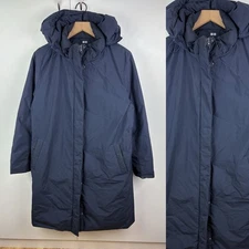 Uniqlo Hybrid Down Waterfowl Feather Seamless Long Coat Puffer Jacket Navy Blue