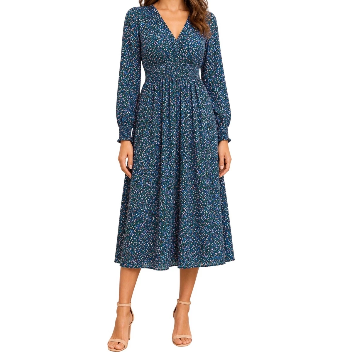knee length dresses for ladies Blouson Sleeve Midi Dress-Rich Emerald main image 0