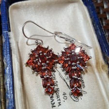 925 Sterling Silver Earrings, Natural Red Garnet Dangle, 925 Silver 