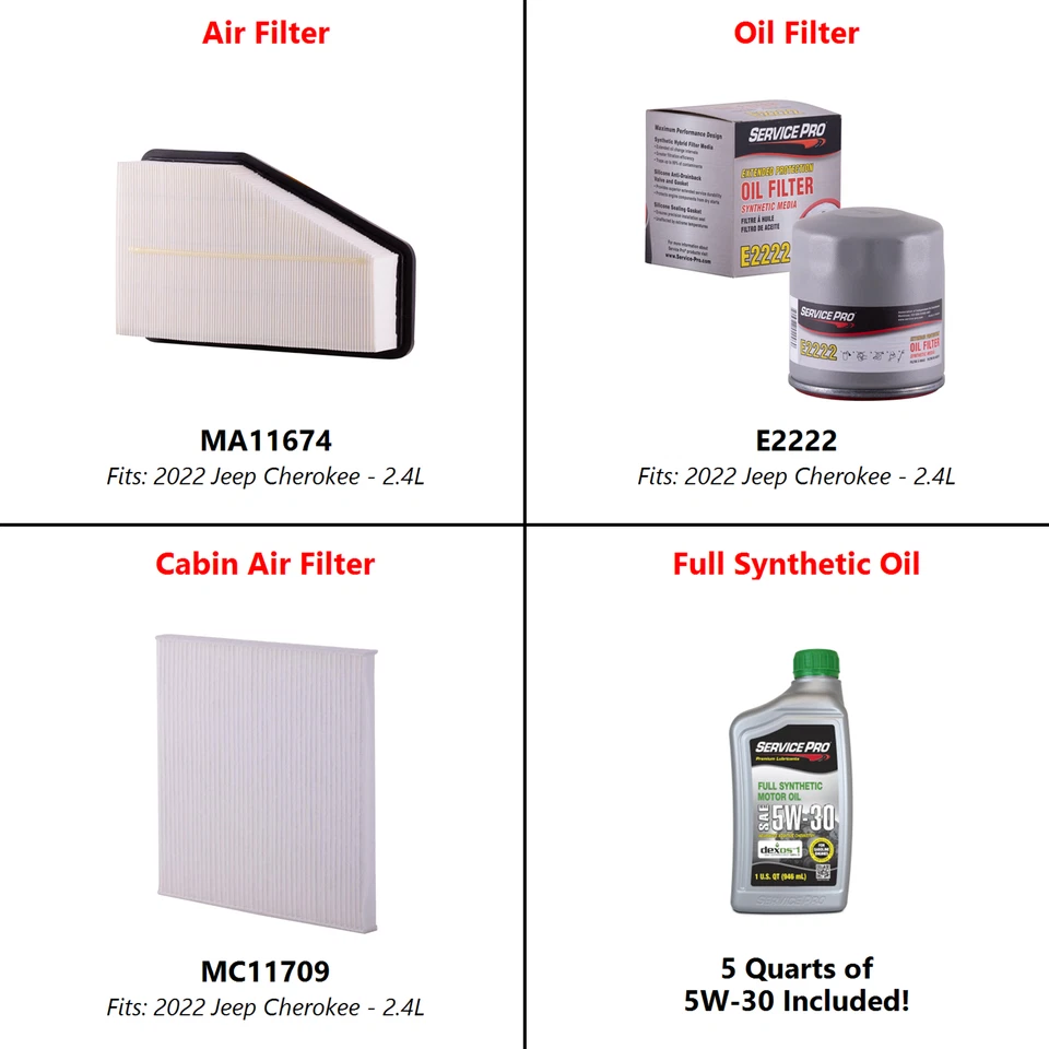 2022 Jeep Cherokee 2.4L Complete Air, Oil & Cabin Filter Kit (5W-30) - Image 2 of 4