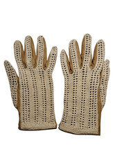 Set: 2 Paar 60er Jahre Vintage-Lederhandschuhe mit H&auml;keloberseite &ndash; Beige