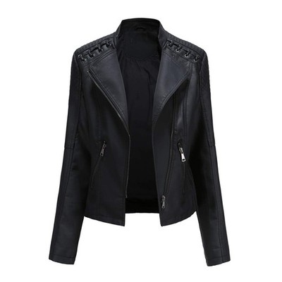 YYNUDA Damen stylische Kunstlederjacke Reißverschluss Moto Biker XXL, schwarz 