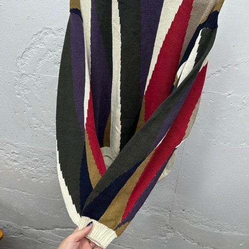 Vintage Deadstock Multicolor Striped Colorblock Cosby Grandpa Style Knit Sweater - Picture 2 of 7