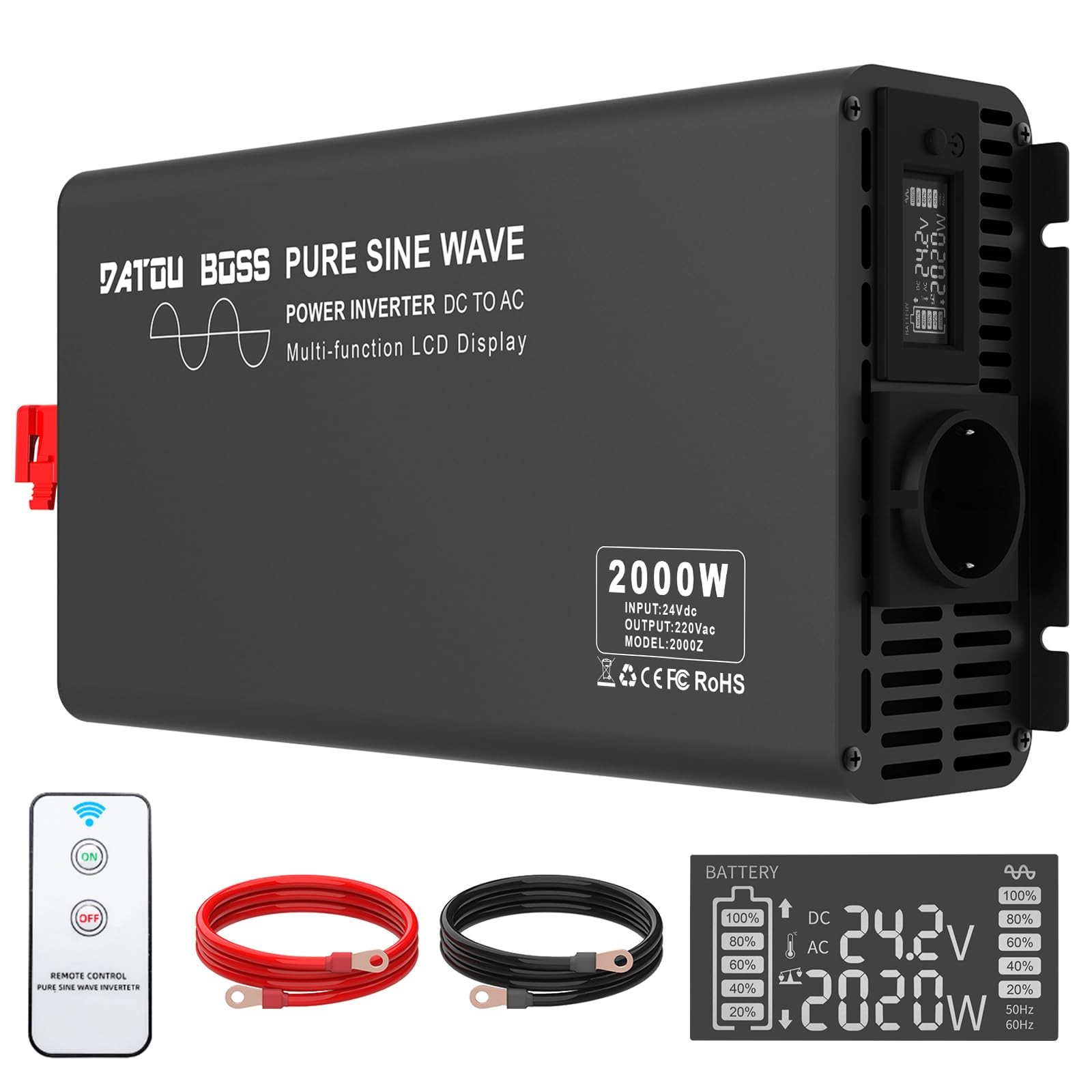 DATOUBOSS Inverter 24v 220v Onda Pura 2000W/4000W Inverter Convertitore (O0e)