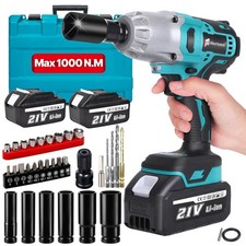 21V MAX 1/2" Brushless Compact Impact Wrench wi/ 2 Battery  Charger 1000 N.m