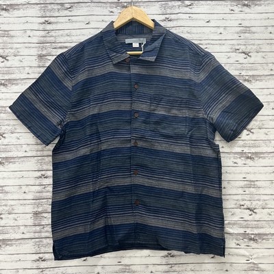 Outerknown Shirt 100% Linen Men's Medium Blue/Gray Striped Short-Sleeve Button
