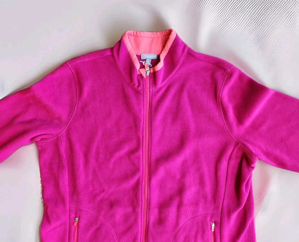 Chaqueta polar T by Talbots para mujer cremallera completa ribete rosa/naranja intenso - Sherpa talla XL Foto 3 de 4
