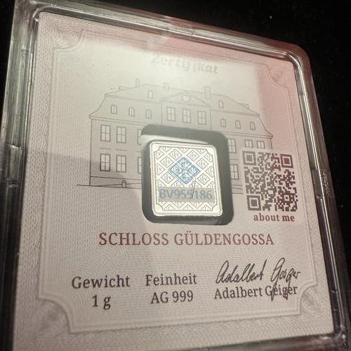 1g gram Geiger Edelmetalle .999 Fine Silver Square Encapsulated In Assay - Picture 7 of 7