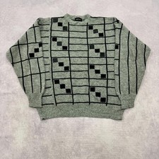 Vintage abstract knitted jumper Patterned Grandad knit sweater Men's XL