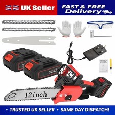 12" inch Electric Cordless Chainsaw Brushless Handheld Saw + 2 Battery & Charger