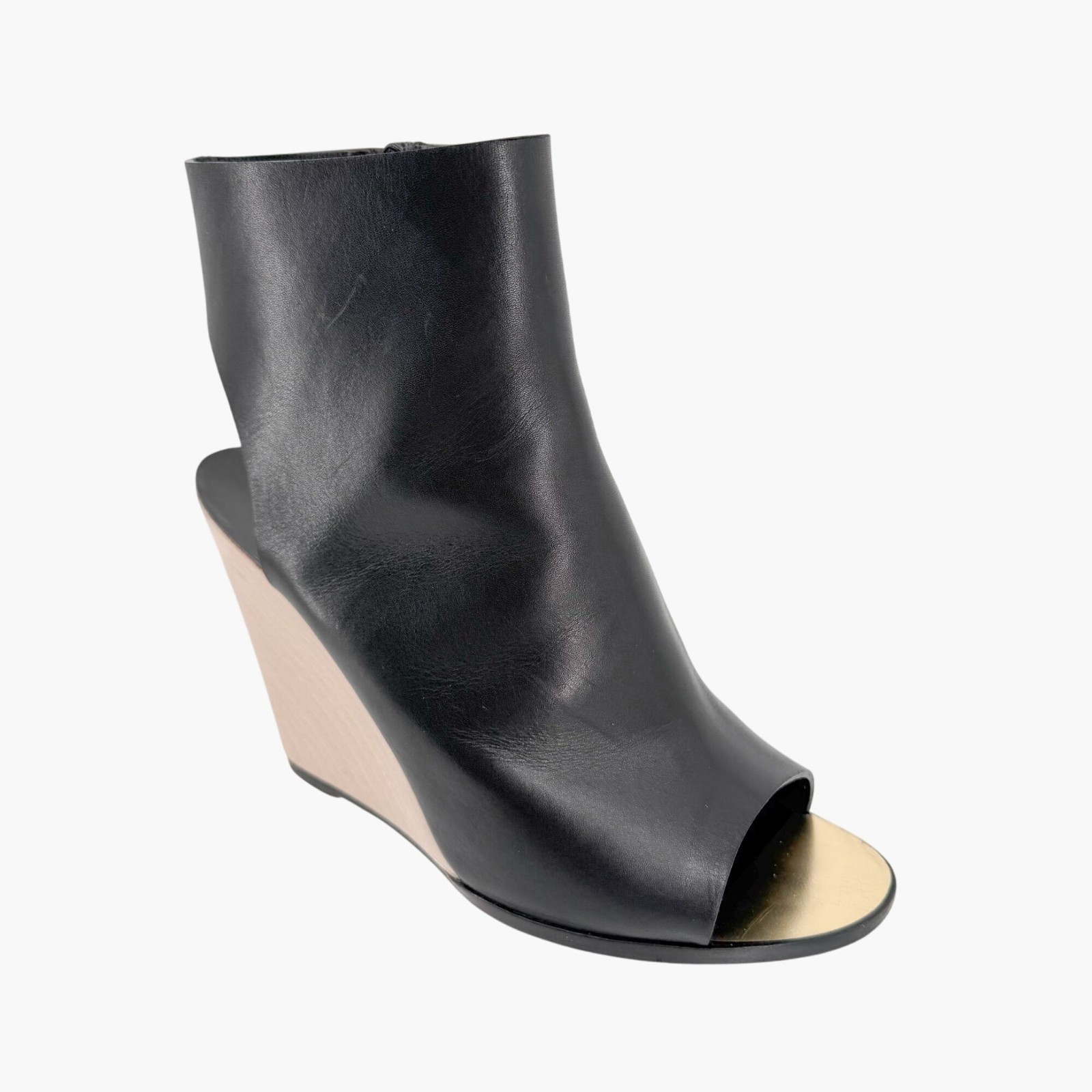 Chanel Black Leather Peep Toe CC Wedge Heel Ankle Booties Shoes Size 39 US 8–8.5 thumbnail 10