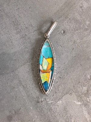 Vintage TLM Butterfly Wing Pendant – Sterling Silver Sailing Boat Scene,  UK