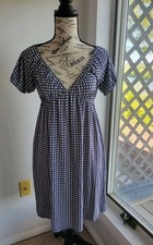Vintage Y2K 90s Gap Deep V Neck Blue & White Polka Dot  Dress w Pockets Sz S 