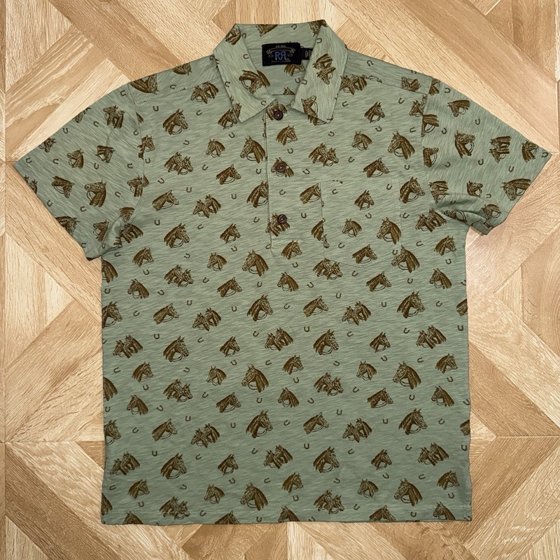 RRL Ralph Lauren All Over Horse Shirt Sleeve Polo Shirt Rare M