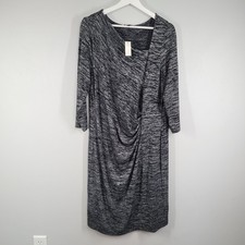 TALBOTS Dress Women Size X (XL) Faux Wrap 3/4 Sleeve Heather Gray/Black Knit NEW