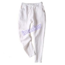 Women Drawstring Tapered Pocket Trousers Elastic Waist Long Pants