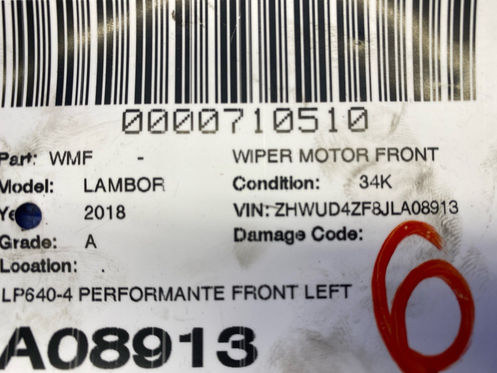 LAMBORGHINI HURACAN LP640-4 PERFORMANTE FRONT LEFT WINDSHIELD WIPER MOTOR OEM