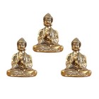 3 PCS Home Office Decor Chinese Wooden Buddha Sculptures