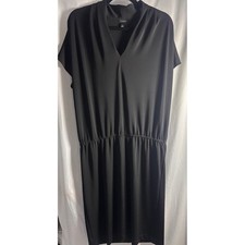 Talbots Women's Dress XL Black A Line Elastic Waist Short Sleeve Stretch