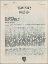 Kirk Douglas Autographed Signed Original Movie Contract AMCo LOA