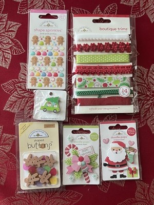 #983-Doodlebug Christmas Sticker Lot Doodle-Pops Trim Sprinkles Pin Buttons RARE