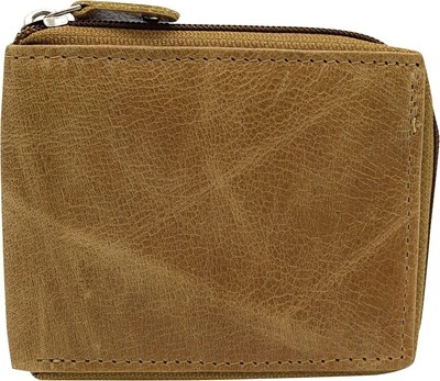 Men's Zip Around RFID Blocking Genuine Leather Outside ID Bifold Tan Wallet...