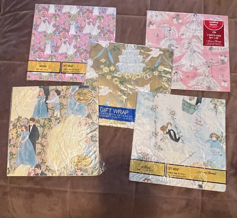 Vintage Folded Wrapping Paper 10 sheets Wedding Shower 60's 70's