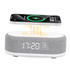 4in1 Alarm Clock with Wireless Charging Wireless Speaker Night Light  Gray