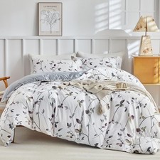 Lekesky Reversible Duvet Cover Queen Size White Grey Tree Branch Pattern