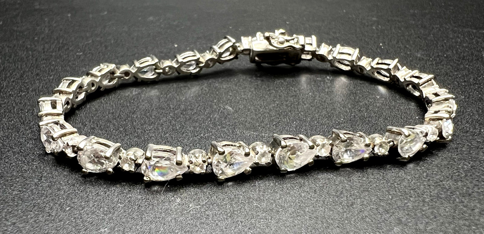 Teardrop CZ Sterling Silver 925 Tennis Bracelet, 7”