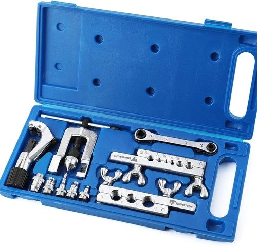 45 Degrees Single Flaring Tool & Swaging Tool Kit for HVAC Tubing, Dark Blue
