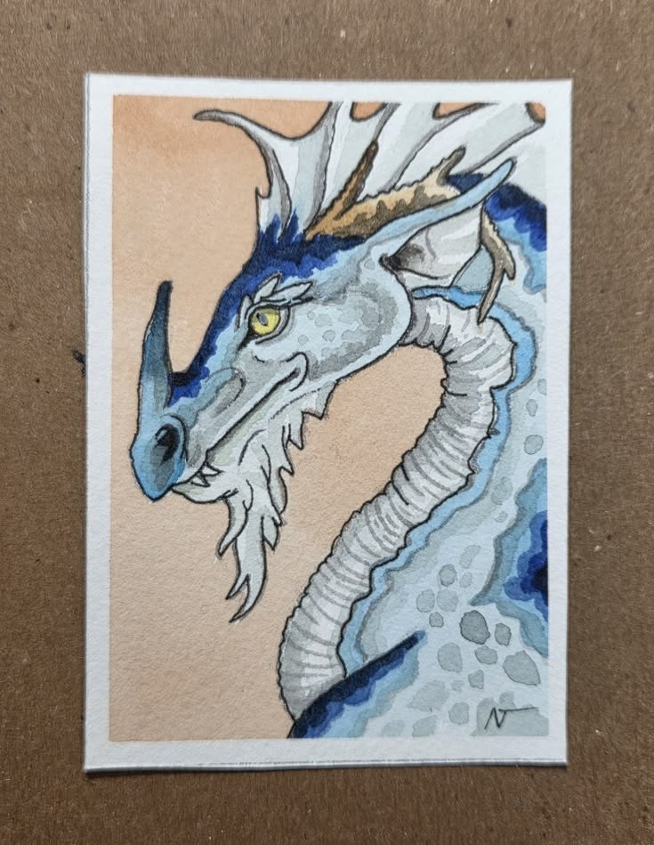ACEO Actual original watercolor Painting- Dragon, Fantasy, Whimsical - Signed