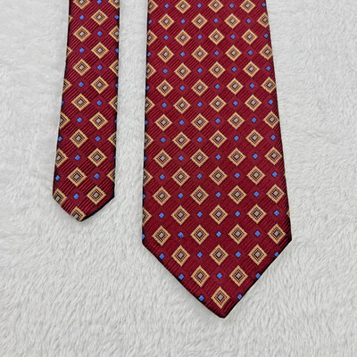 Robert Talbott Best Of Class Nordstrom Red Gold Mens Necktie 4x60  Silk Made USA