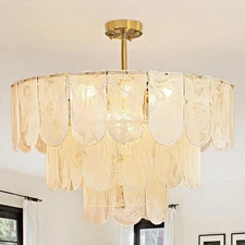 Luxury Gold Crystal 12-Light Flush Mount Chandelier Round 32" E12 UL Listed