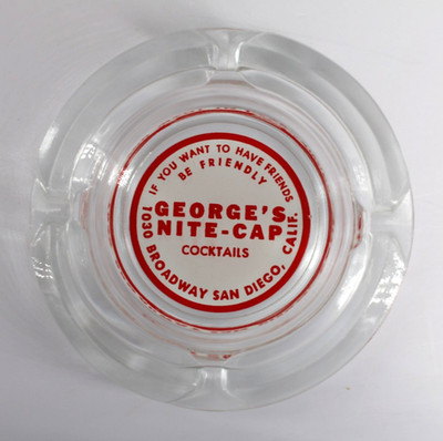 Vintage Marketing Ashtray Clear Glass MCM George's Nite-Cap San Diego CA