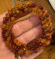 Vintage Glass Beaded Hair Scrunchie Amber Color Red Glass
