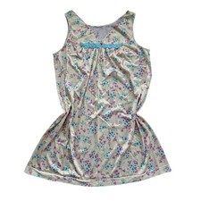 Vintage Butter Yellow Floral tradional Nightgown Coquette Blue Lace Trim XL